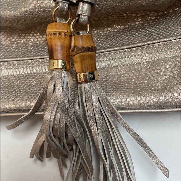 Milly New! Iridescent Handbag Bamboo Silver White Mermaid Snakeskin Shoulder Bag - Picture 9 of 13